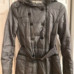 Kenneth Cole Gray puffer coat XS - belt and asymmetrical zipper